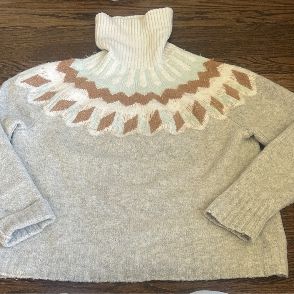 J. Crew Cream & Tan Fair Isle Turtleneck Sweater